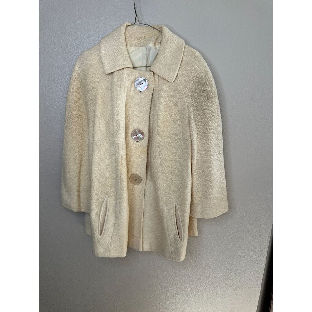 Vintage Youthcraft Cream Wool Blend Swing Coat Mother Of Pearl Mid-Length